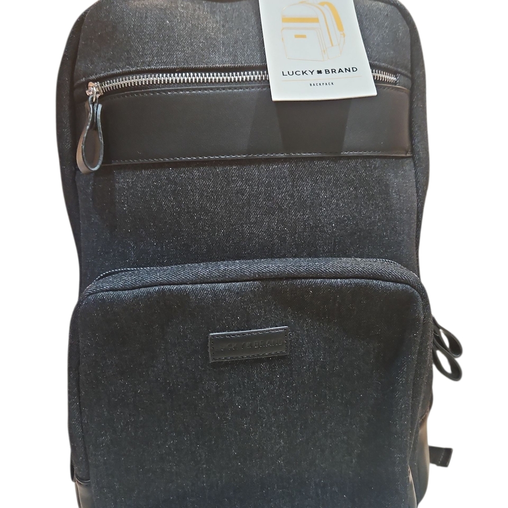 Lucky Brand Denim Sports Stylish Black Backpack Unisex Authentic - Picture 2 of 14
